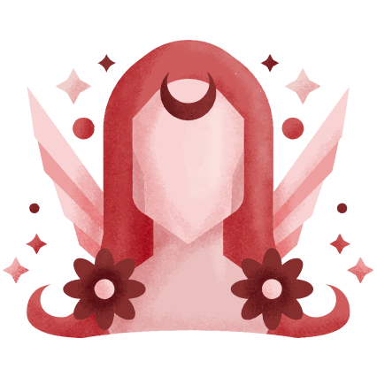 Илюстрация на зодия Дева, изобразена като женска фигура с дълга коса, цветя и меки червени тонове.